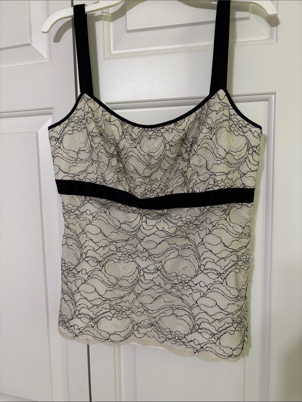 Ann Taylor Black Trim Cream Lace Camisole